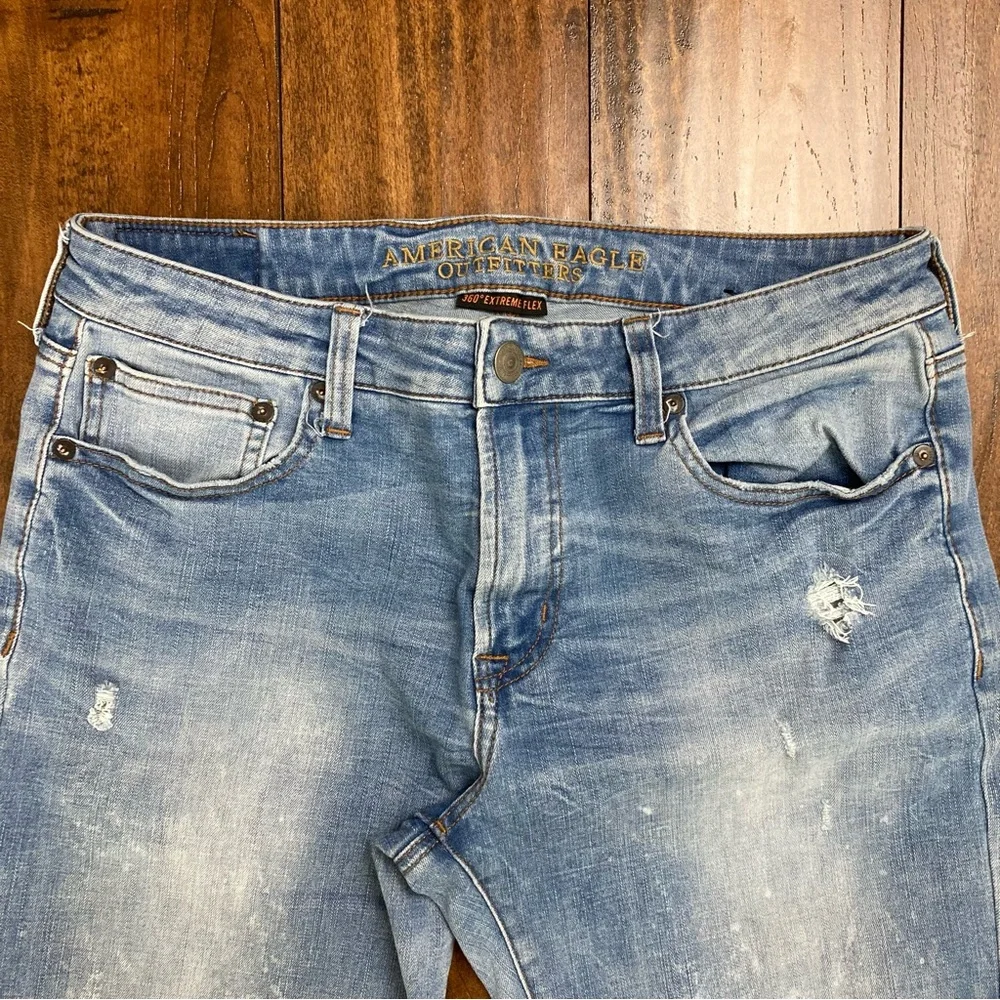 American Eagle 360 Extreme Flex Original Straight Jeans Men’s 32x34 Distressed.